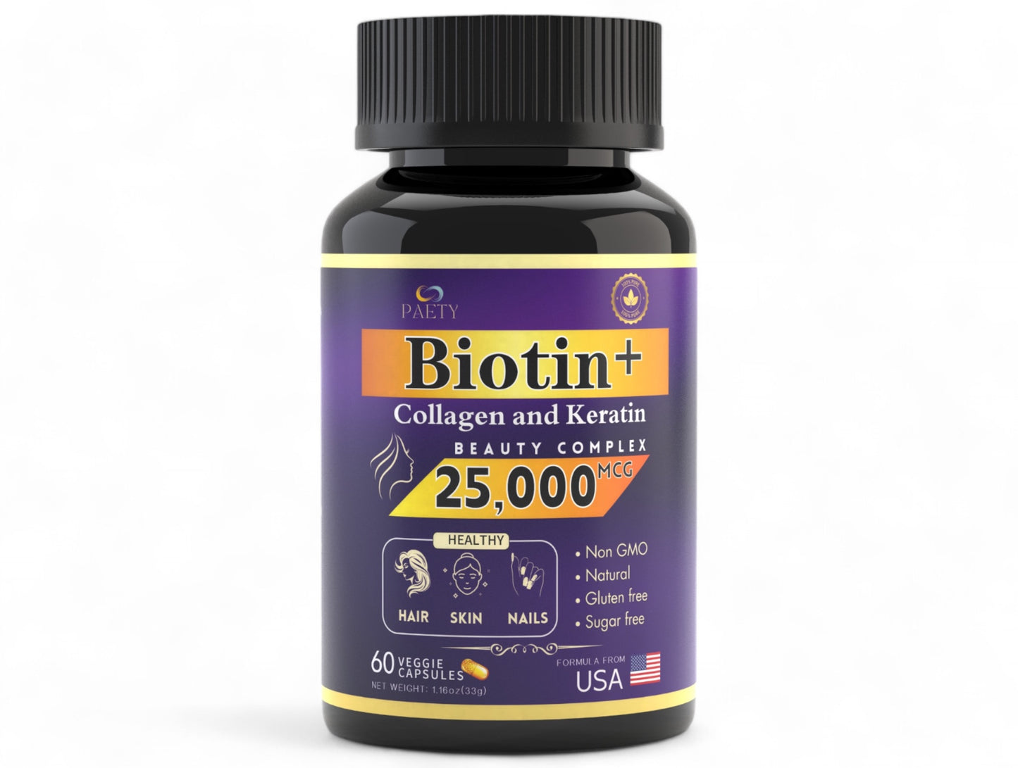 Revitalize Your Beauty! Biotin, Collagen & Keratin Complex – 25,000 mcg with Hyaluronic Acid & B Vitamins – Clinically Tested for Lush Hair, Radiant Skin, Strong Nails – 60 Capsules